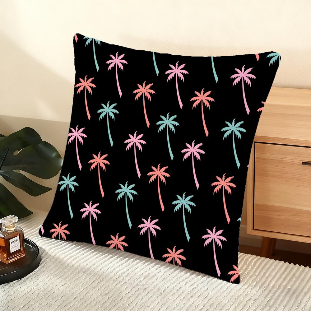 Palm Tree Pattern Cushion Cover Soft Short Plush Pillow Cover Smooth Cozy Texture Aesthetic Cushion Case Home Decor