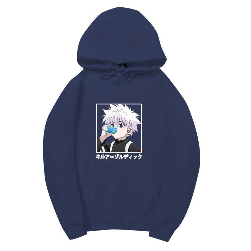 Hunter X Hunter Killua Anime Hoodie Vertical Japanese Letter Print Casual Long Sleeve Pullover Sweatshirt