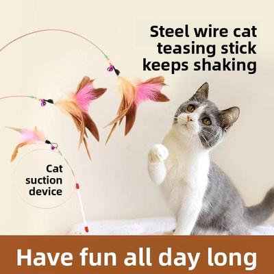 Steel Wire Cat Teaser, Long Rod, Feather Bell, Cat Teaser, Replaceable Head, Interactive, Self-entertaining, and Biting Cat Toy