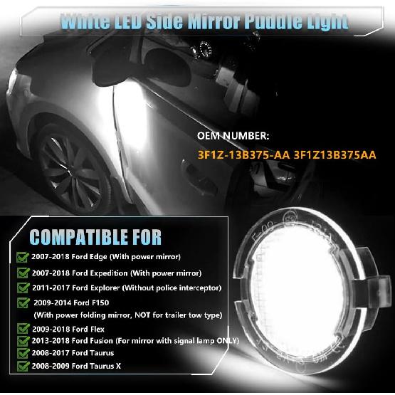 LED Side Mirror Puddle Lights for Fo-rd F150 Explorer Edge Expedition Flex Fusion Taurus X, 6000K Mirror LED Lamps F150 Accessories, 2 PCS (White)