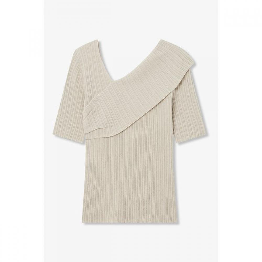

Vov Unbalance Rib Knit Pullover 7156350001 beige/One size