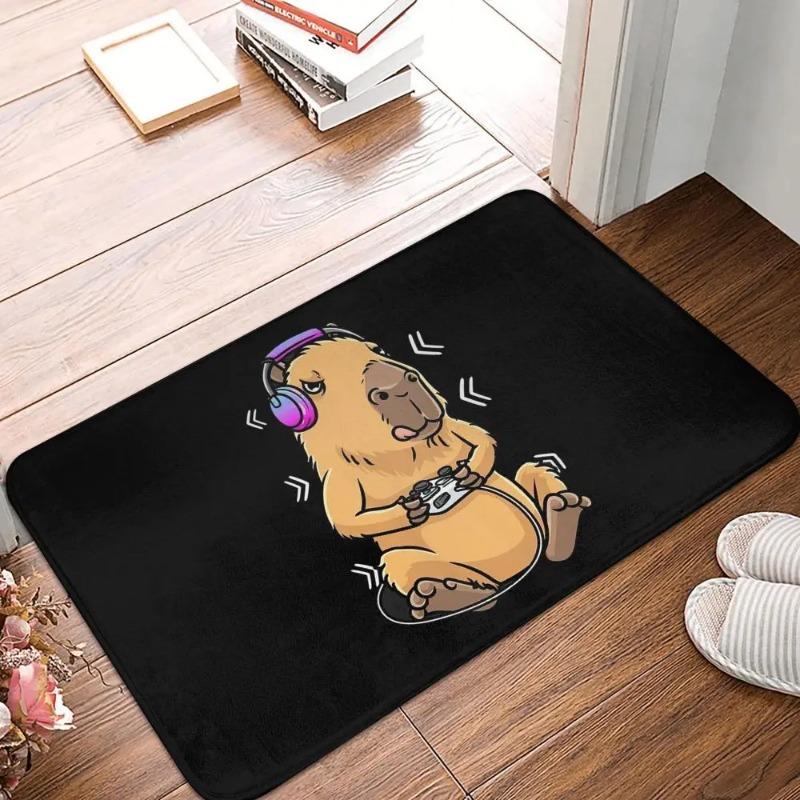 OK I Pull Up Capybara Door Mat Small Carpet Humorous Slogan and Realistic Animal Design Anti-slip Rug for Home Decor