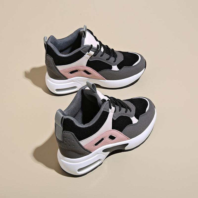 Casual small inner height increase leathery casual breathable high platform sneakers 36