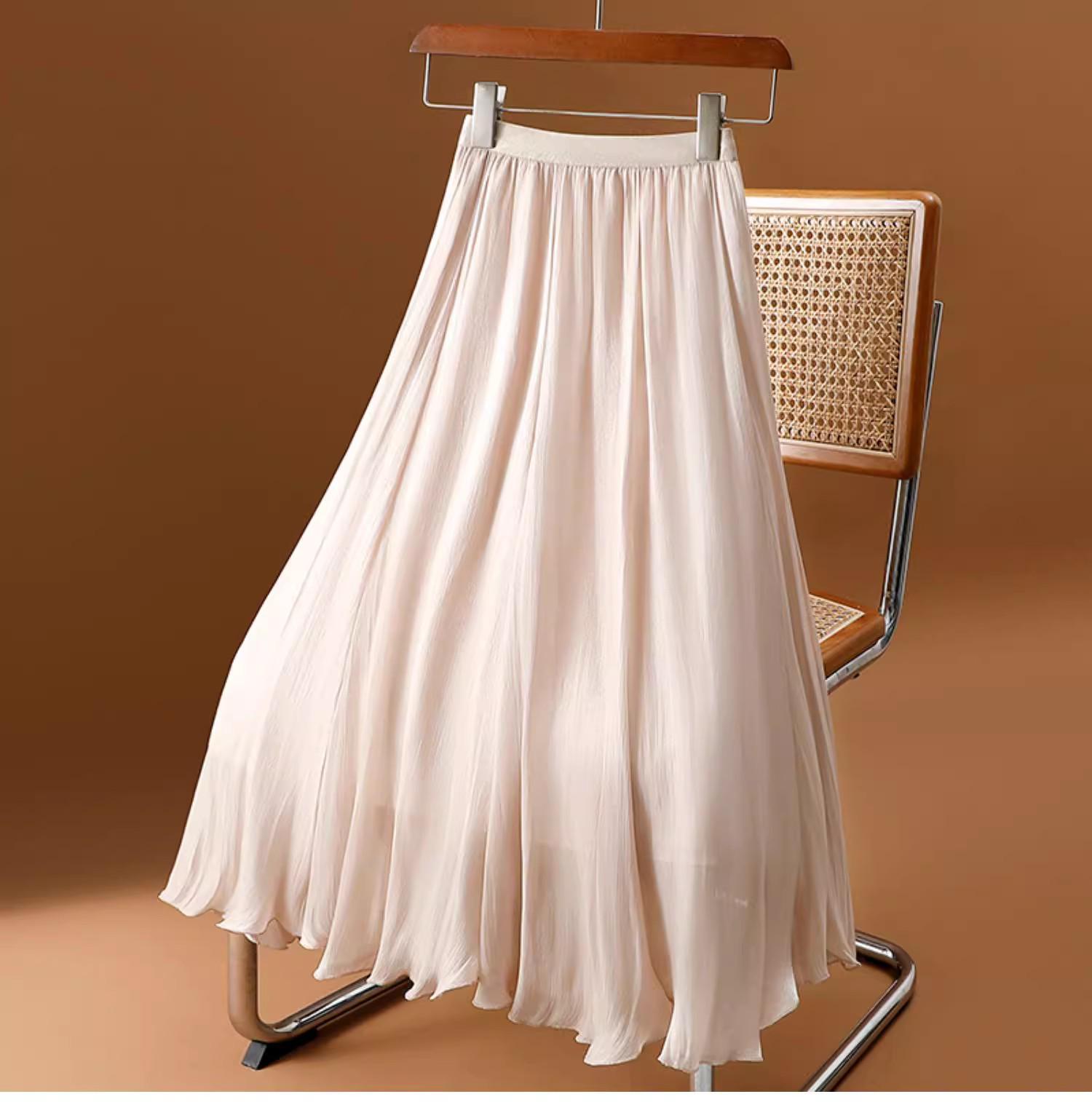 

Летняя женская юбка А-силуэта - Необычный дизайн со шлейфом, Миди Small легкие хаки