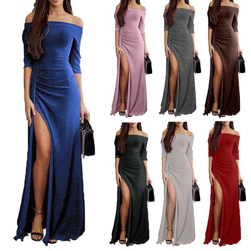 Elegant Women Casual Long Sleeve Patchwork Sequined Off Shoulder Pullover Dress