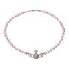 Saturn Vintage Mini Relief Choker Necklace Unisex Necklace Silver Rose-Pink 63030006-02P664-