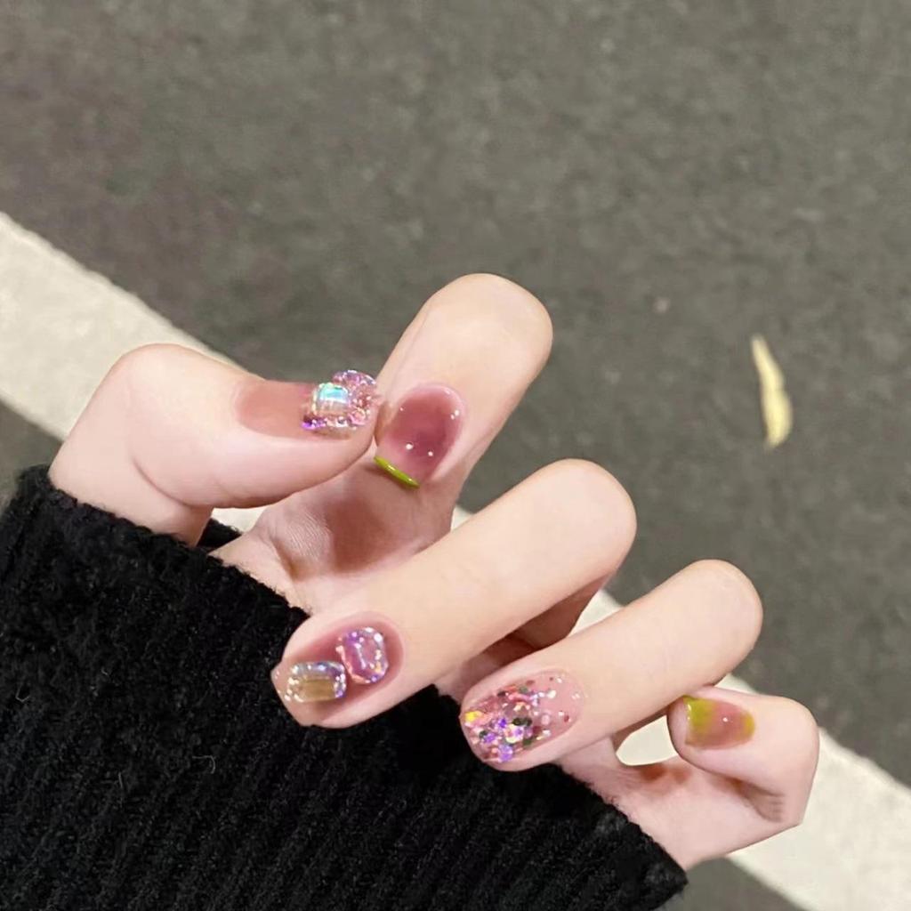 Elegant Purple Ice Translucent Removable False Nail Patches