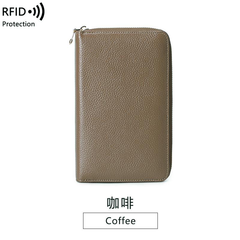 New anti-magnetic women's wallet first layer cowhide long zipper passbook bag large capacity leather passport wallet