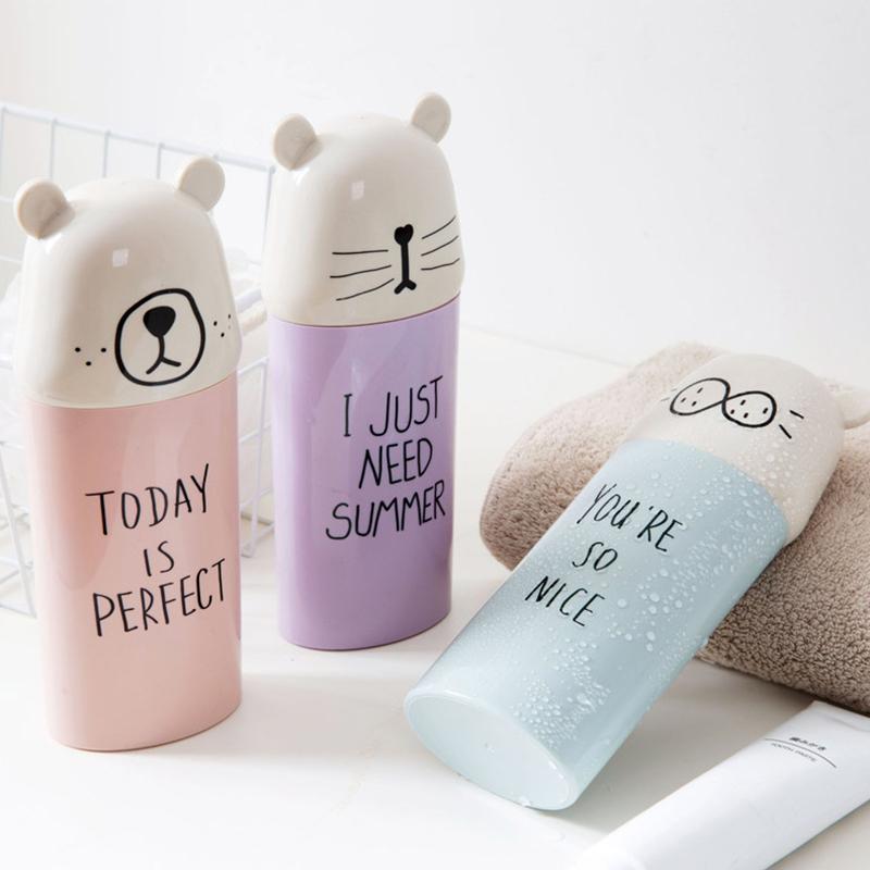 Wash Cup Travel Portable Cartoon Bear Couple Toothbrush Organizer Mouth Cup Tooth Brush Storage Box Bathroom Organizer
