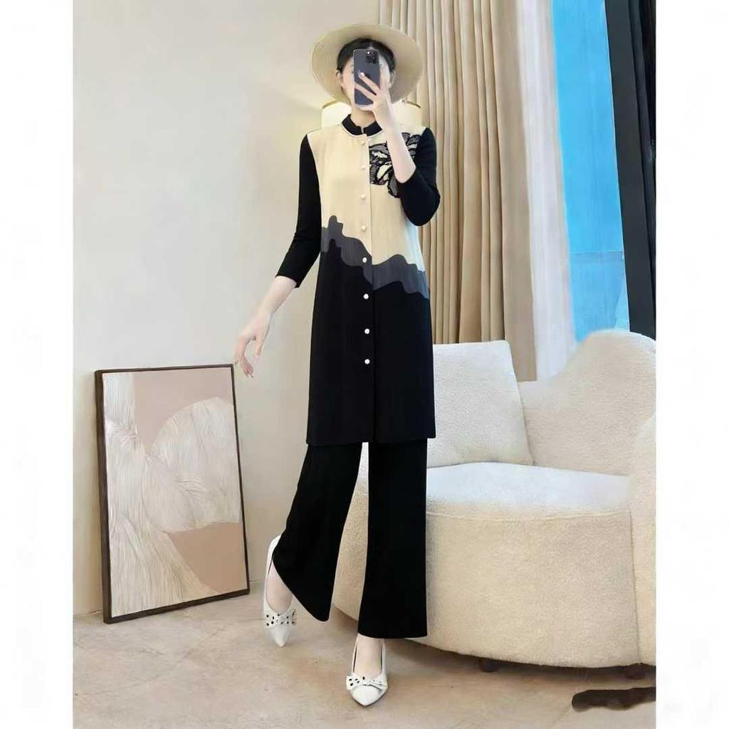 Elegant European-African Plus Size Cardigan & Wide-Leg Pants Two-Piece Set