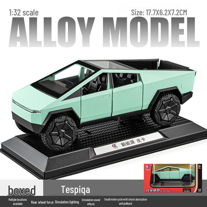 

Пикап Tesla с мотоциклом для бездорожья Симуляция 1:Игрушка с инерционным механизмом из сплава 32 для детей зелёный
