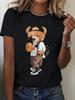 Leisure Comfort Fit Top Women's Activewear Cartoon Bear Pattern Printing Short Sleeve T-shirt