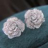 Rose Flower Shape Stud Earrings Micro Paved Zircon  Silver Plated Ear Jewelry For Women Temperament Bridal Engagement Banquet