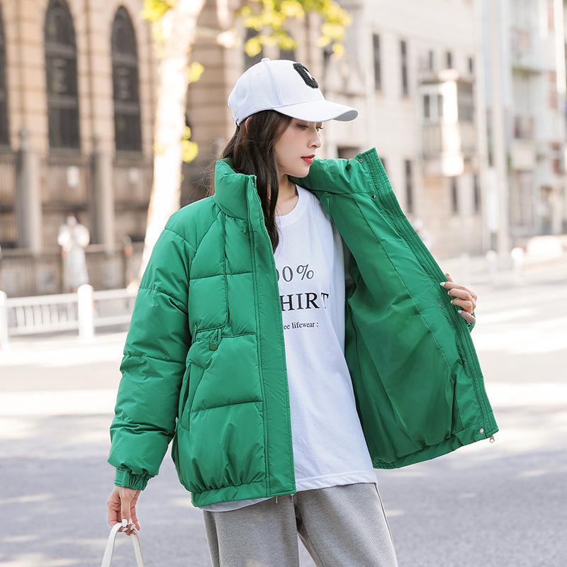 

Осенне-зимняя женская однотонная свободная и тонкая толстая модная короткая женская куртка с воротником-стойкой