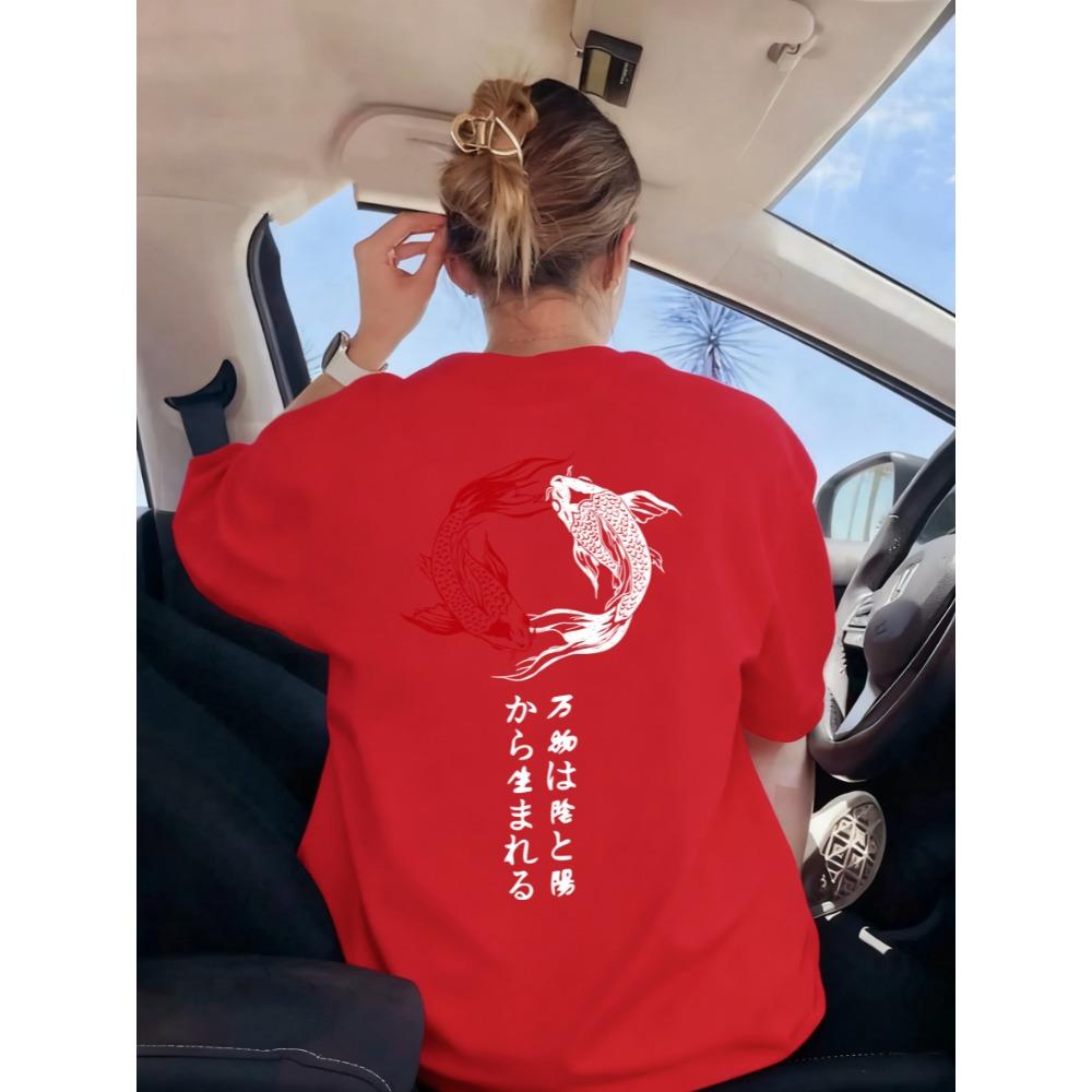 

Japanese Harajuku Koi Art Letter Print Women T-Shirt Summer Casual T Shirts Hip Hop Soft Tee Top Crewneck Comfortable 3XL