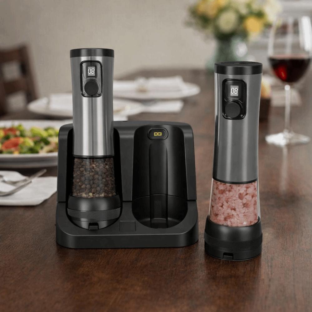 USB Rechargeable Electric Pepper Salt Grinder Set Adjustable Coarseness LED Indicator Automatic Pepper Salt Grinder Refillable
