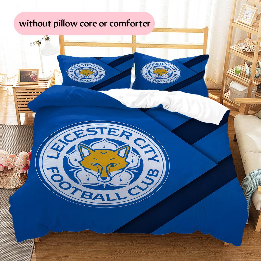 Leicester City FC Pattern Bedding Quilt Set Home Decoration Gift (1 * Duvet Cover + 2 * Pillowcase Without Core)