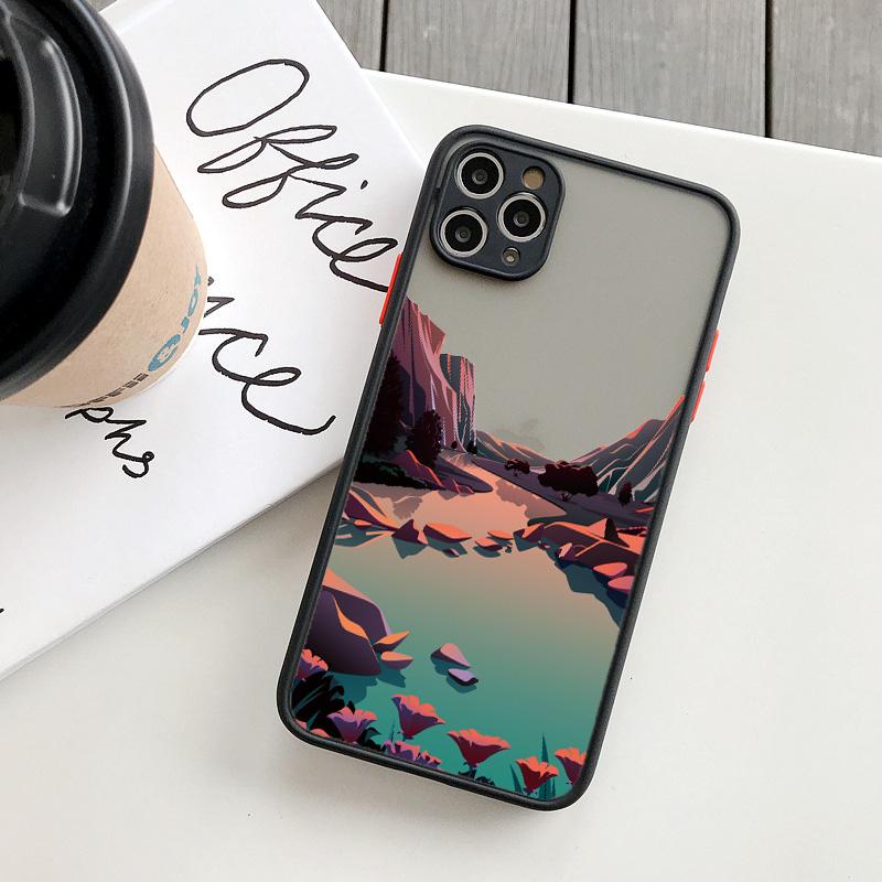 Painted Landscape Phone Case For iPhone 15 12 11 13 14 Pro Max X Xs MAX XR 6s 7 8 Plus SE2 Camera Protection Candy Color Cover