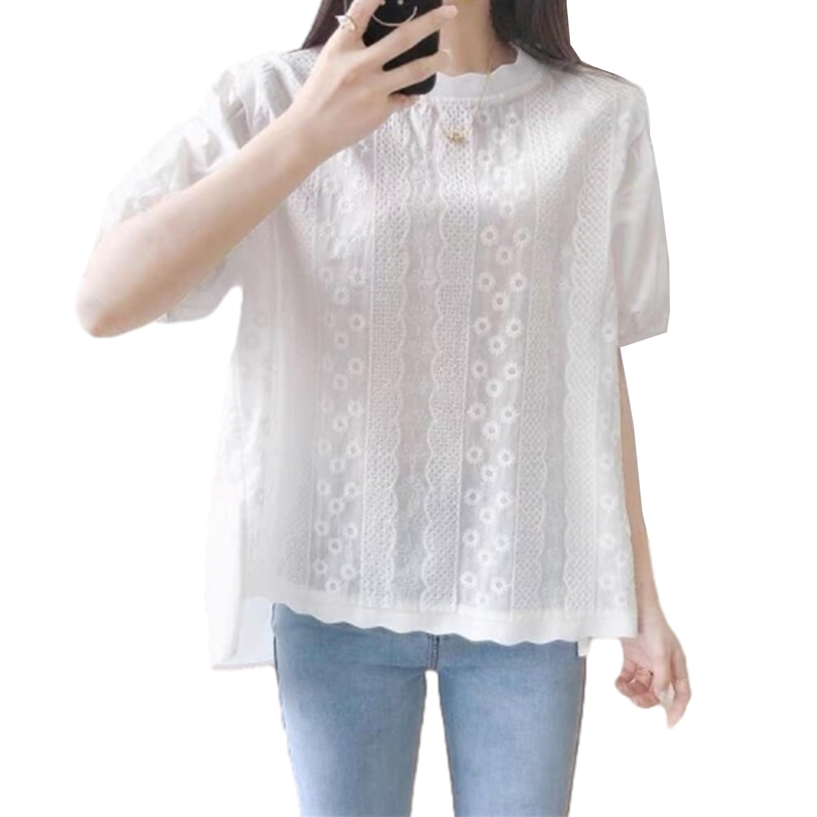 

Блузка для полных женщин с коротким рукавом, круглым вырезом, цветочным летним принтом, большого размера, на весну, [CCGGOWMM], рукав, воротник, футболка, топ, узор, вышивка, рубашка, элегантная, размер, одежда, белый