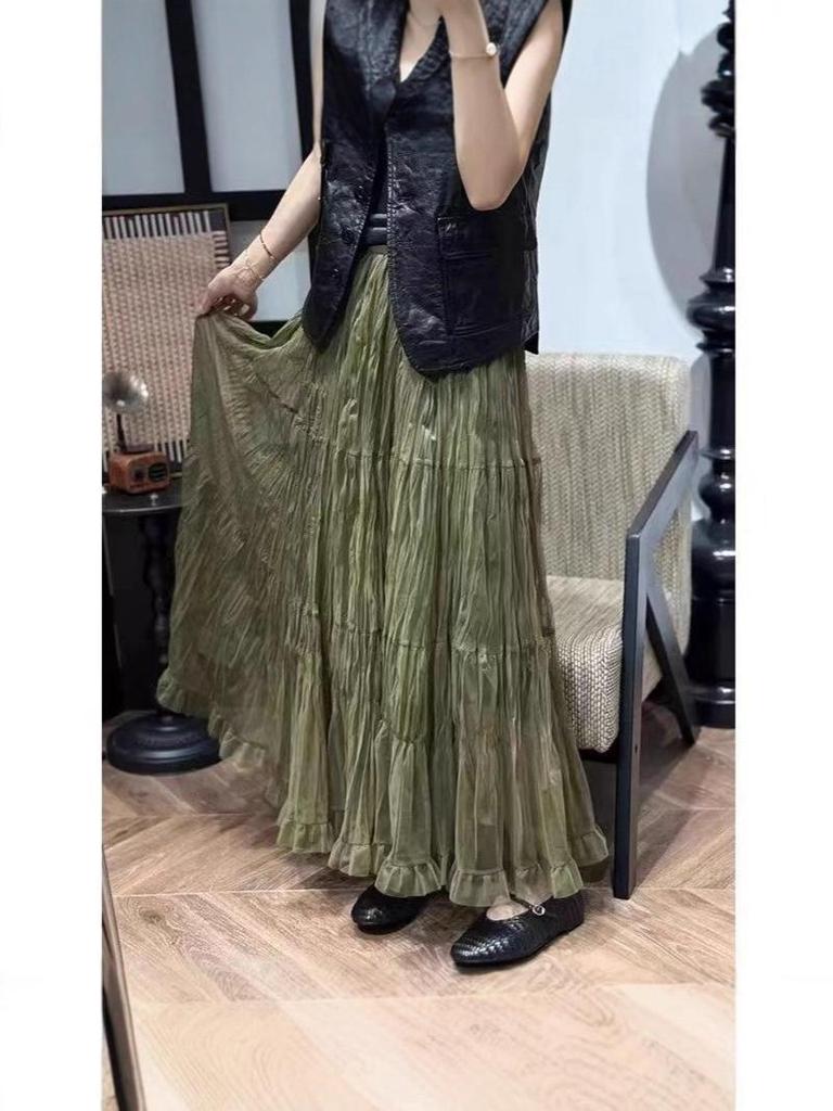 Vier Jahreszeiten Falten Patchwork Rock – Japanischer & Koreanischer Stil Midi für Damen