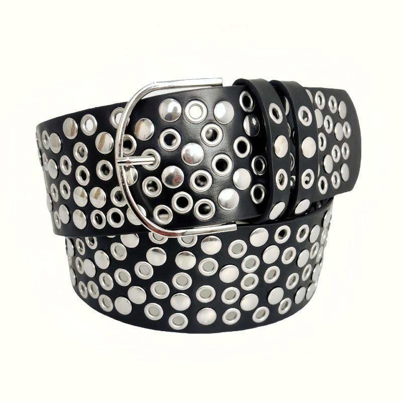 Meier Y2k American Retro Punk Wide Belt - Studded, Multi-hole Design Leather Belt