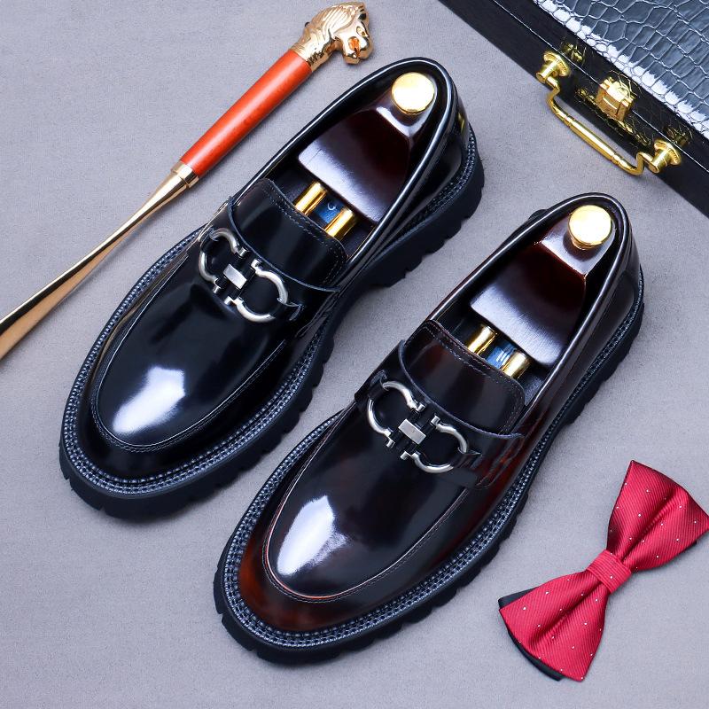 British Style Leather Shoes Men's Loafer Business Dress Large Size Leather Cowhide One Pedal