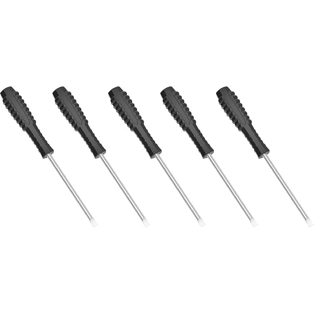 5PCS Mini Slotted Screwdriver, 2mm Flat Head for Watch Eyeglasses Electronics Toy Repair, Non-magnetic, 3.27"(83mm) Total Length (Black Handle)