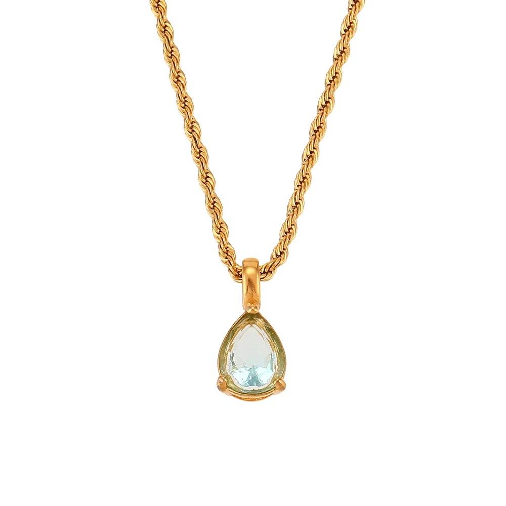 2022 Waterproof Fashion Birthstone Necklace Jewelry Gift For Women 12 Colors Zircon Waterdrop Pendant Necklace with Rope Chain