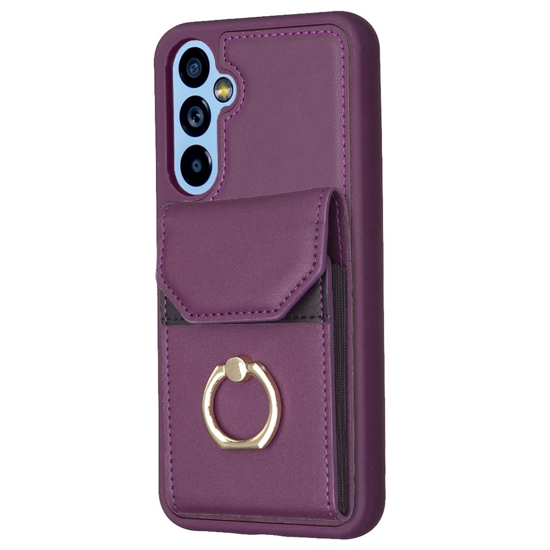 

BF29 For Samsung Galaxy A34 5G Anti-Scratch PU Leather+TPU Cover Phone Case Card Holder with Ring Kickstand Dark Purple