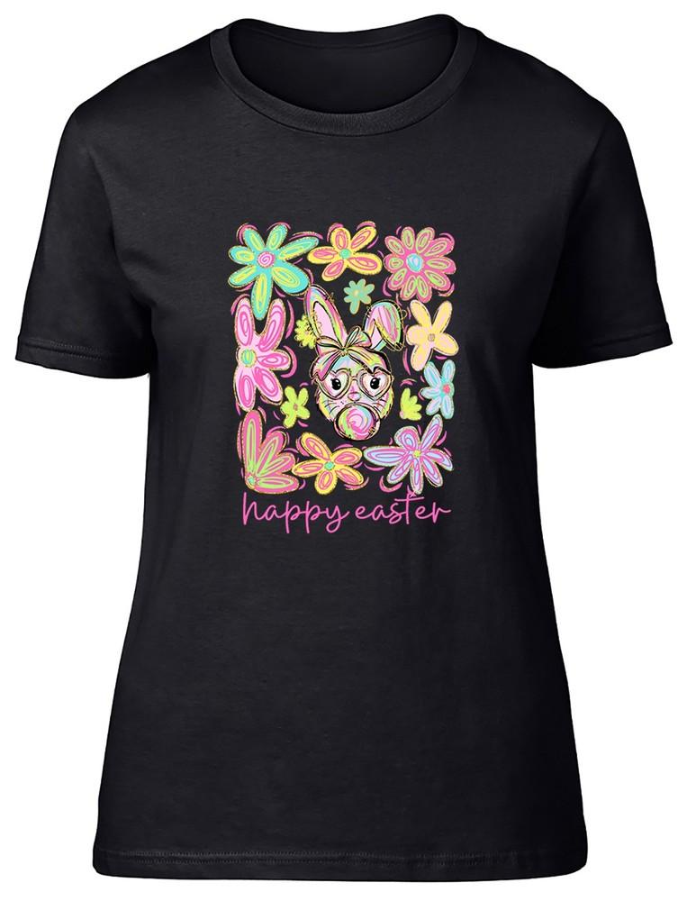 Floral Boom Happy Easter Bunny Flowers Womens T-Shirt Ladies Gift Tee 3XL