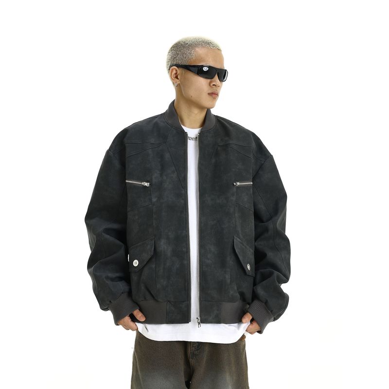 Autumn and Winter Niche High-End Motorcycle American Street Retro Zipper Pocket Trendy Loose Versatile Jacket