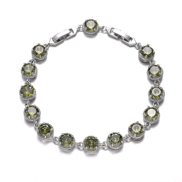 New European and American Round Zircon Bracelet Colored Gemstone Inlay Bracelet Crystal Bracelet for Women Zircon