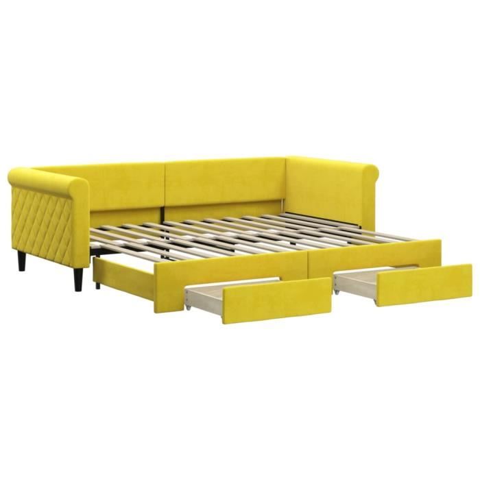 VidaXL Lit de jour avec gigogne et tiroirs jaune 90x200 cm velours 3197824