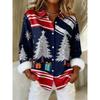 Christmas Style Women's Long-Sleeve Collared Breathable Shirt Relaxed Fit Plus Size Women's Christmas Party Top