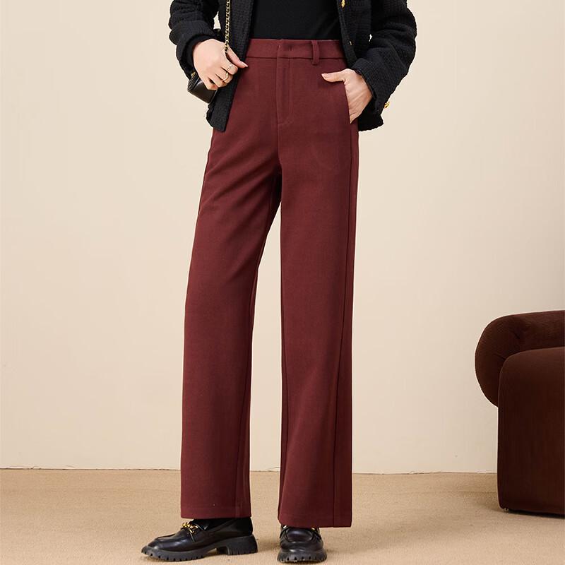 Fanzhen Women's High-Waist Thickened Straight-Leg Woolen Pants