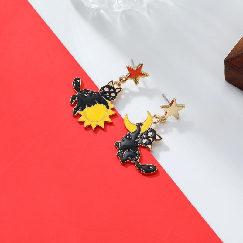 Halloween Cat Witch Star Earrings Women Zinc Alloy Dangle Studs Lightweight Fashion Jewelry