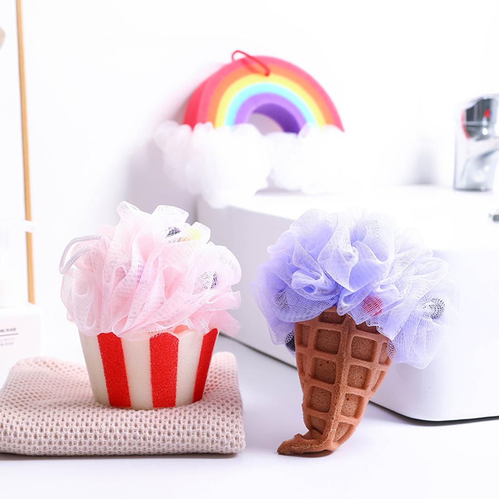 Ice Cream Bath Sponge Body Scrubber Exfoliating Loofah Mesh-Ball for Body Wash Bathroom Men Women Cleaning Accessories