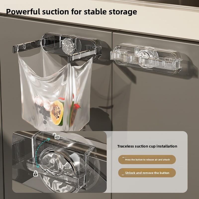 Plastic Suction Cup Trash Bag Holder With Foldable Design For Kitchen And Bathroom Storage