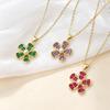 Stainless Steel Chian Red Green Zircon Flowers Pendant Necklace For Women New Luxury Girls Lucky Chain Birthday Jewelry Gifts