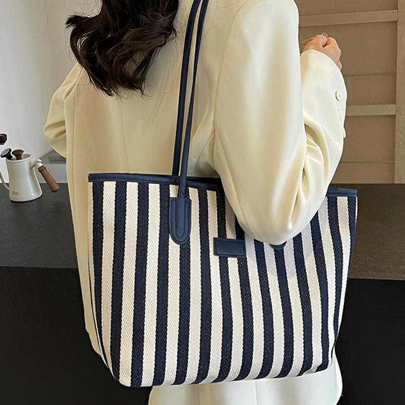 Striped Large-Capacity Casual Bag Spring And Summer Versatile Ins Foreign Style Shoulder Underarm Bag Going Out Tote Bag