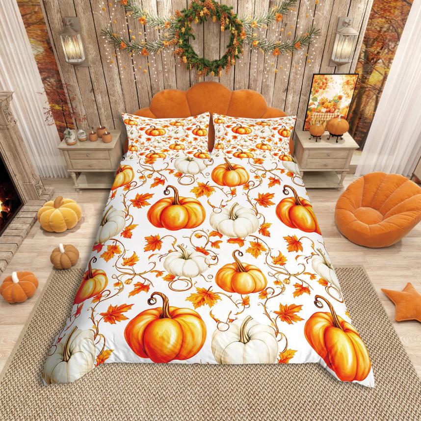 Homewish Thanksgiving Day Duvet Cover SetKawaii Gnome Bedding SetAutumn Harvest Pumpkin Comforter Cover Set