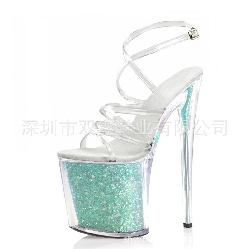 20CM Glänzend Transparent Strap Sandalen Römischen High Heels Hass Himmel