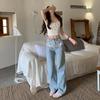 Pantaloni in Denim Patchwork di Pizzo a Vita Alta da Donna