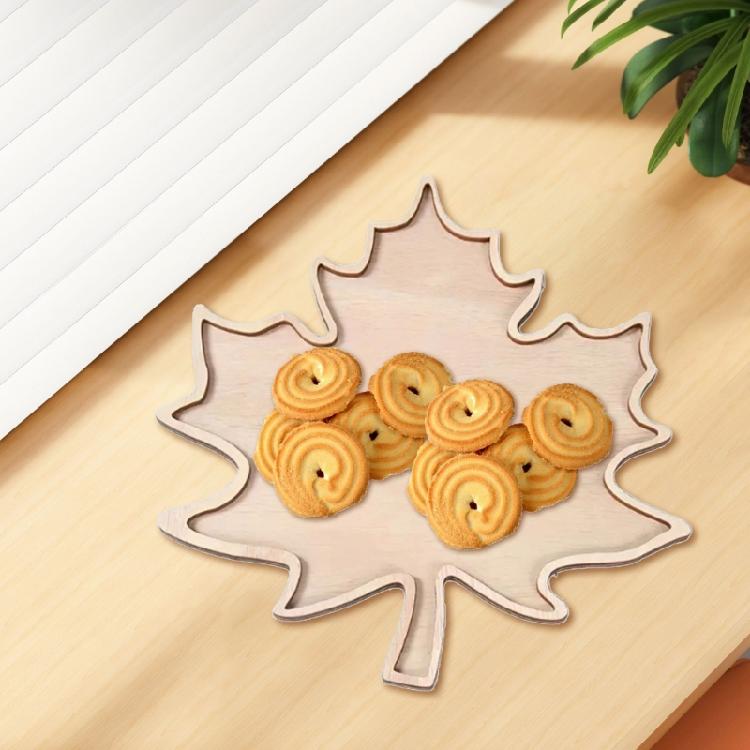 Christmas Themed Maples Leaf Snacks Tray Natural Wood Grooved Serving Dish for Candy Nut Holiday Table Decors
