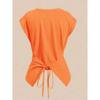 Women White Crew Neck Sleeveless Criss Cross Tie Waist Fitted Casual Blouse