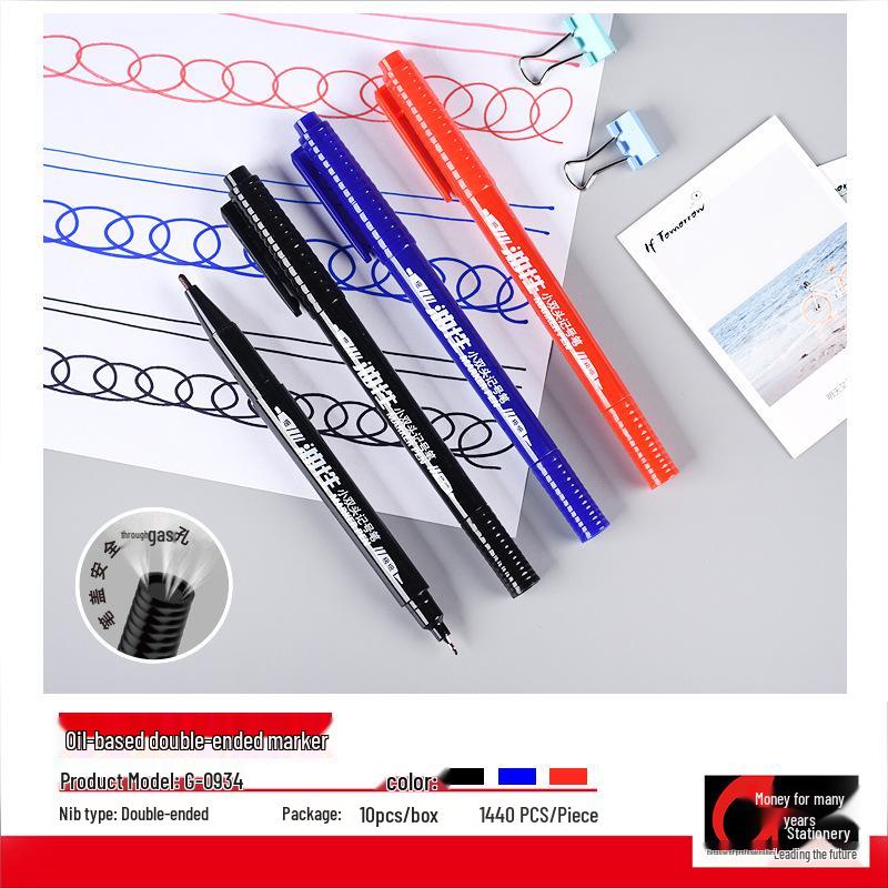 Small Double-Ended Black Oil-Based Quick-Drying Liner Pen for Children's Drawings and Outlining