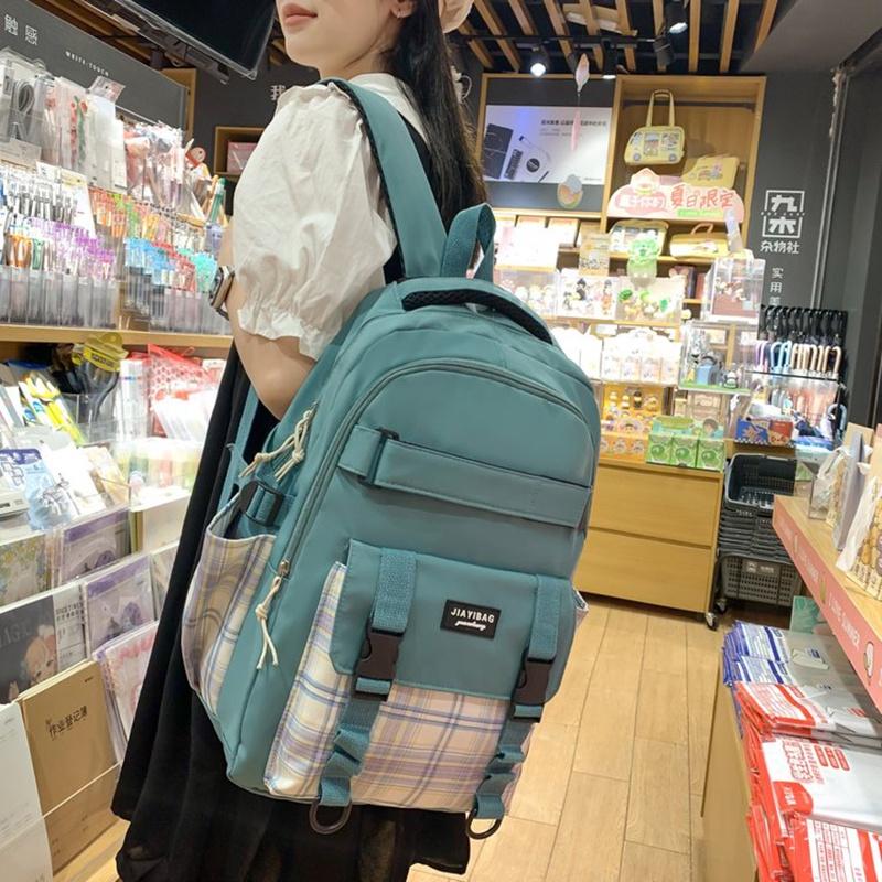 IELGY japanese plaid backpack female class simple casual girl large-capacity high-quality zipper schoolbag