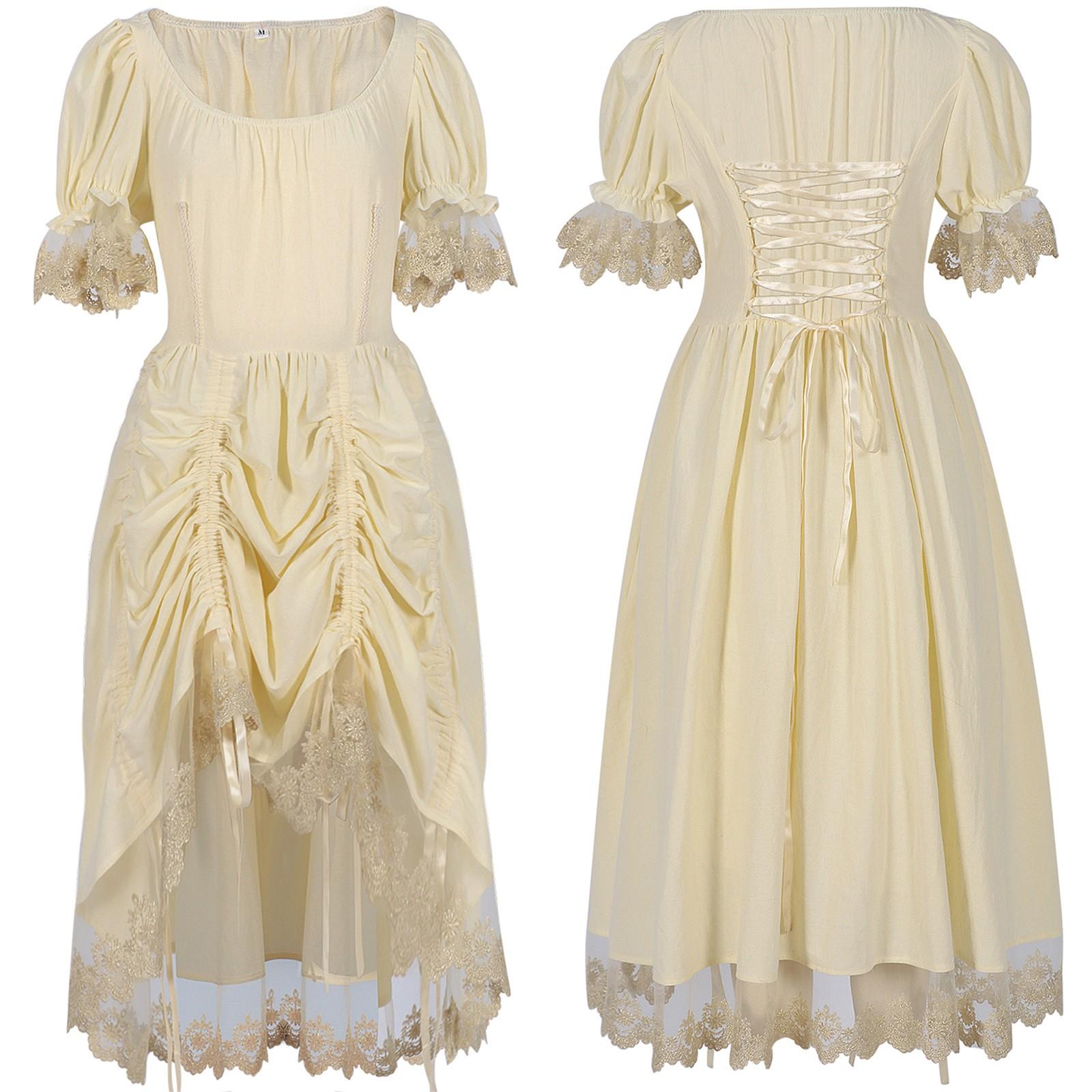 

Женское кружевное платье с коротким рукавом, многослойное платье с высоким низким подолом, готический костюм для косплея L бежевый