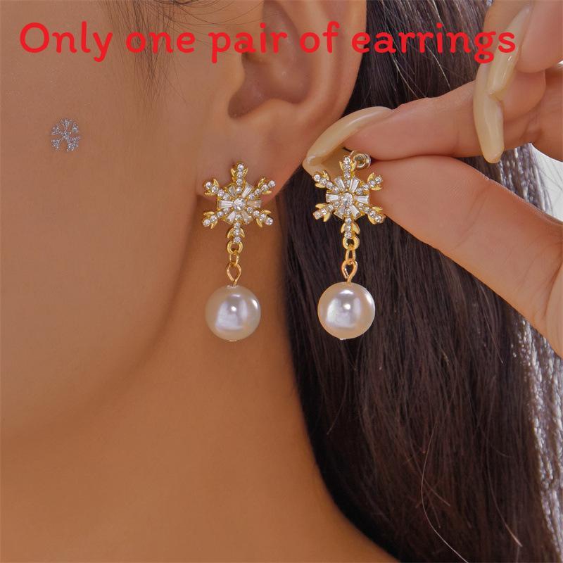 Elegant Snowflake Drop Earrings With Zircon Stones For Women Holiday Party Accessories