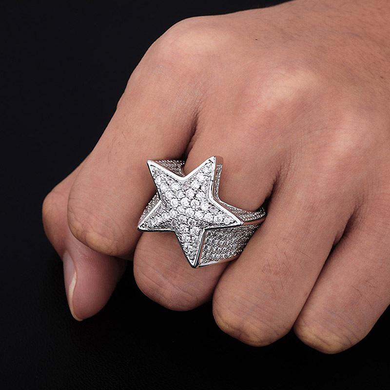 Hip Hop Rock Five Star Rings Men Luxury Women  Zircon Pentagram Rings Women Wedding Party